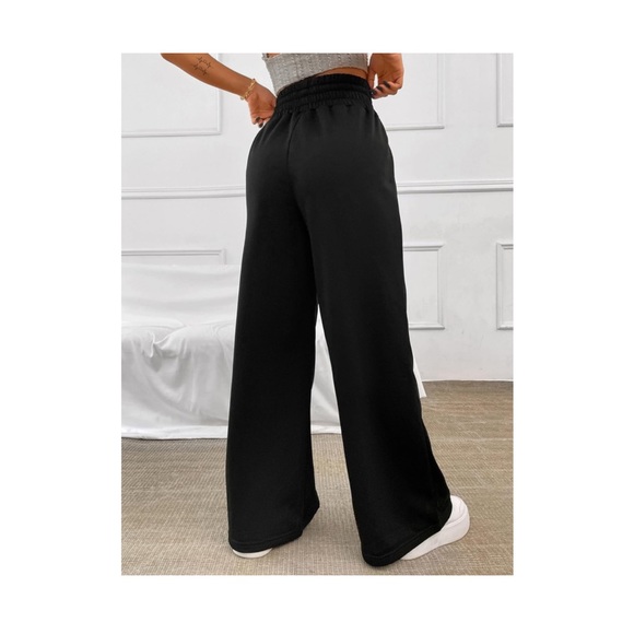 Women's Wide Leg Sweatpants V Crossover Elastic High Waisted Loose Long Pants - Picture 3 of 6